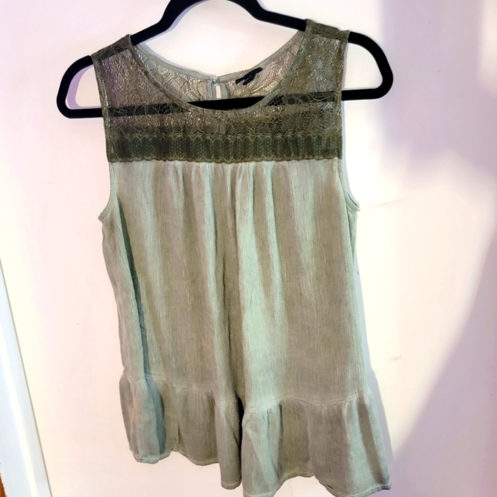 Torrid Olive Lace Yoke Sleeveless Blouse